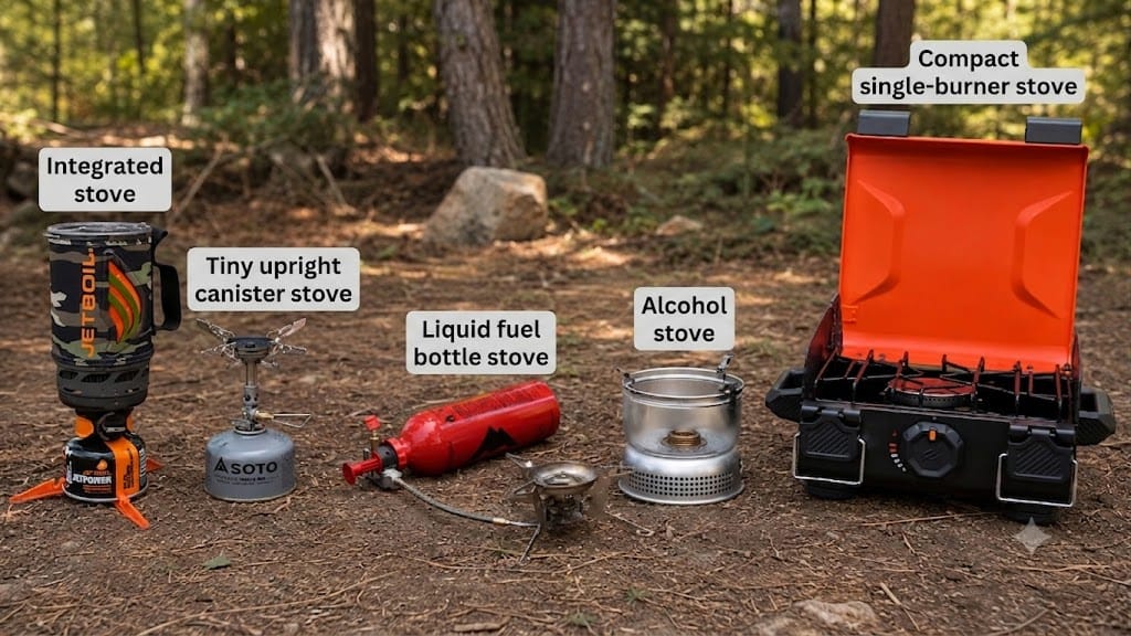 Backpacking stove fuel types and burner-count setups compared