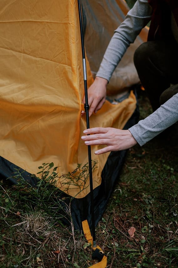 Freestanding tent pole hub and frame detail before the tent body is fully clipped in