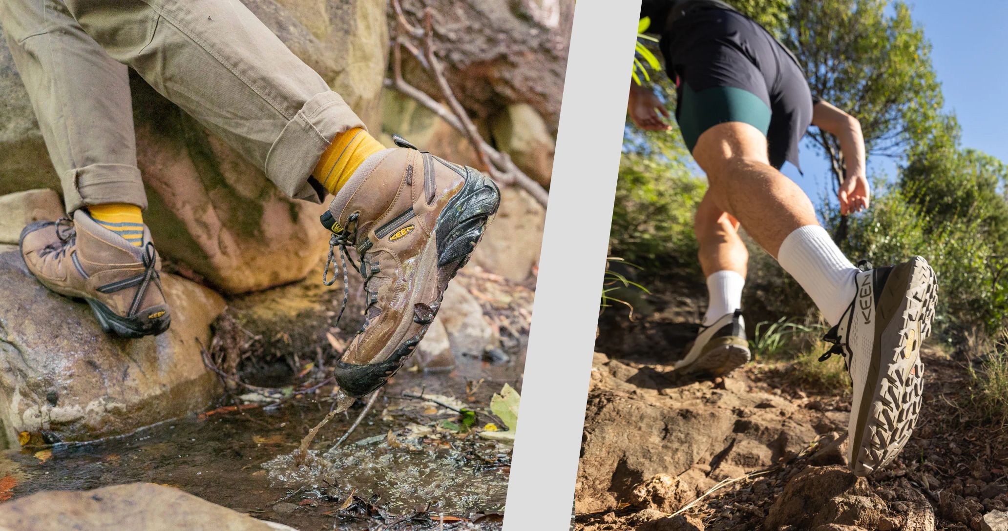 Hiking shoes and hiking boots compared on a trail