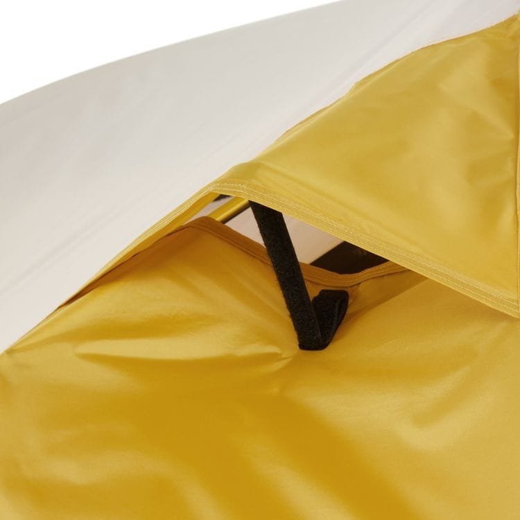 Localized tent seam and fabric area inspected as a possible leak