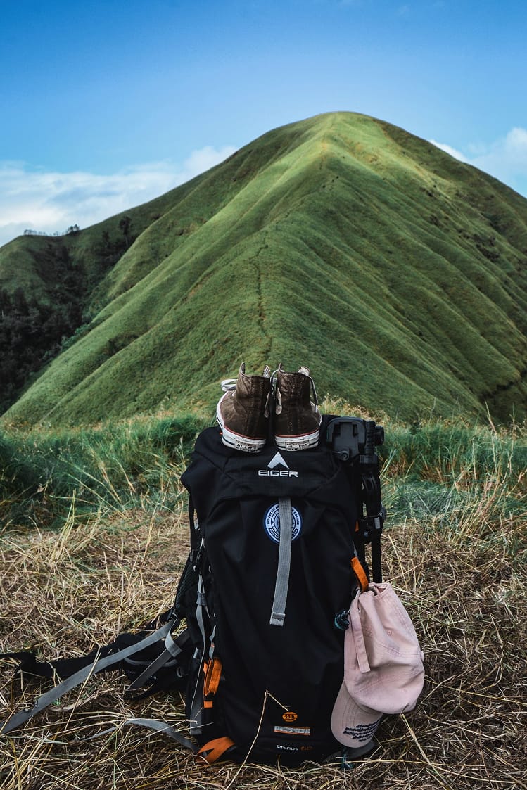 A compact backpacking kit ready for an ultralight trip