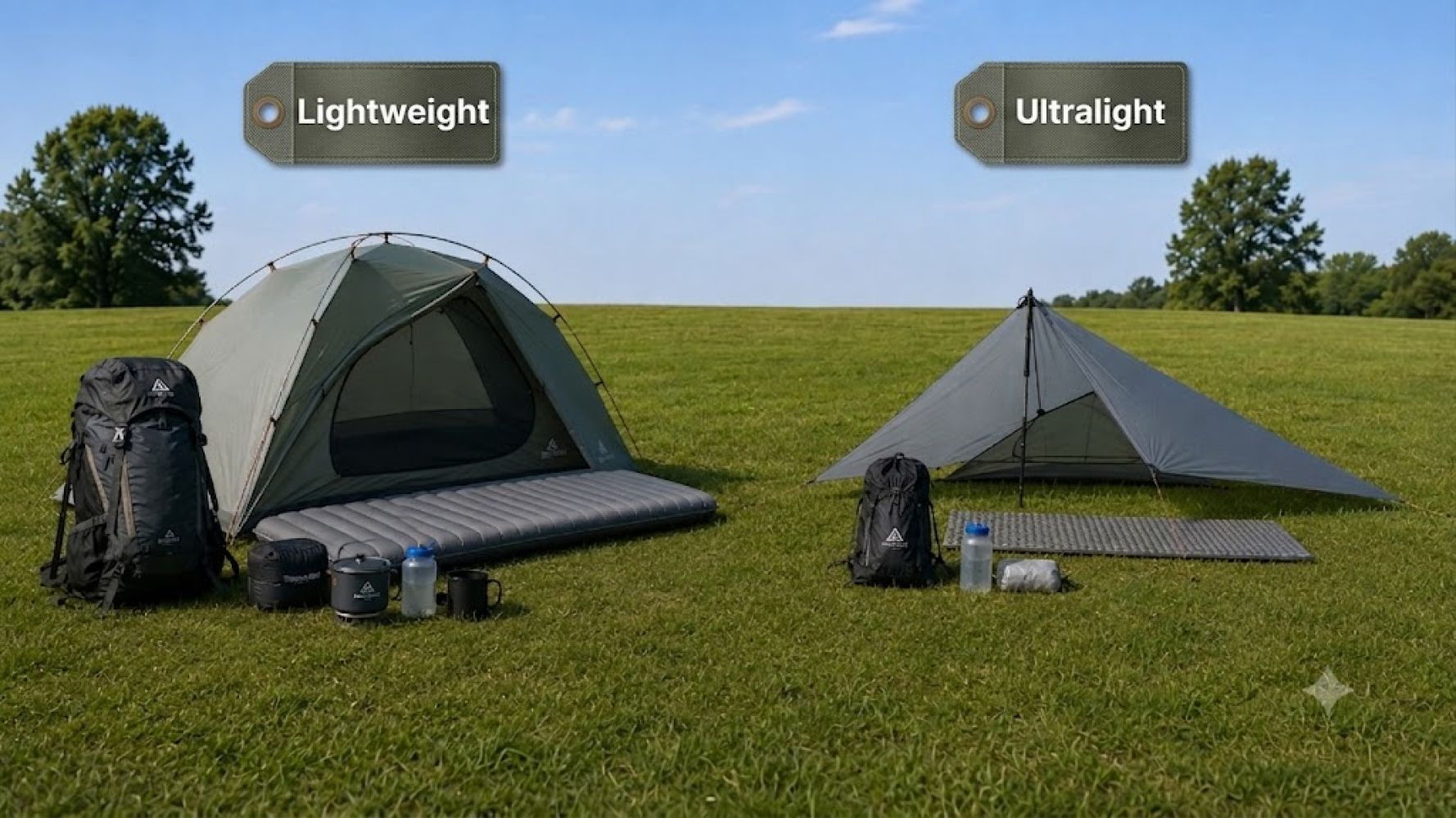 Backpacking system tradeoffs between lightweight and ultralight approaches