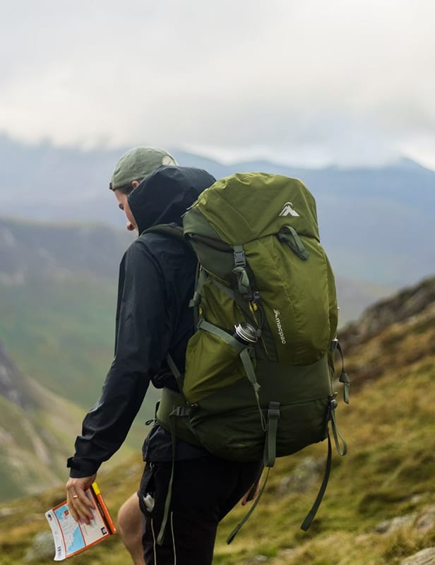 Backpacking pack fit profile showing hip belt position